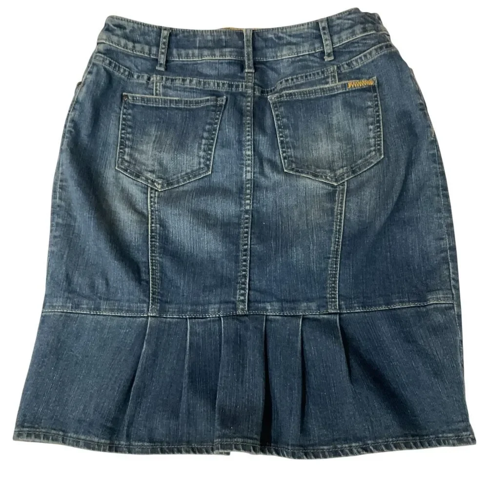 Pilcro Anthropologie Classic Denim Pencil Skirt Size 28‎ Back Ruffle High Waist